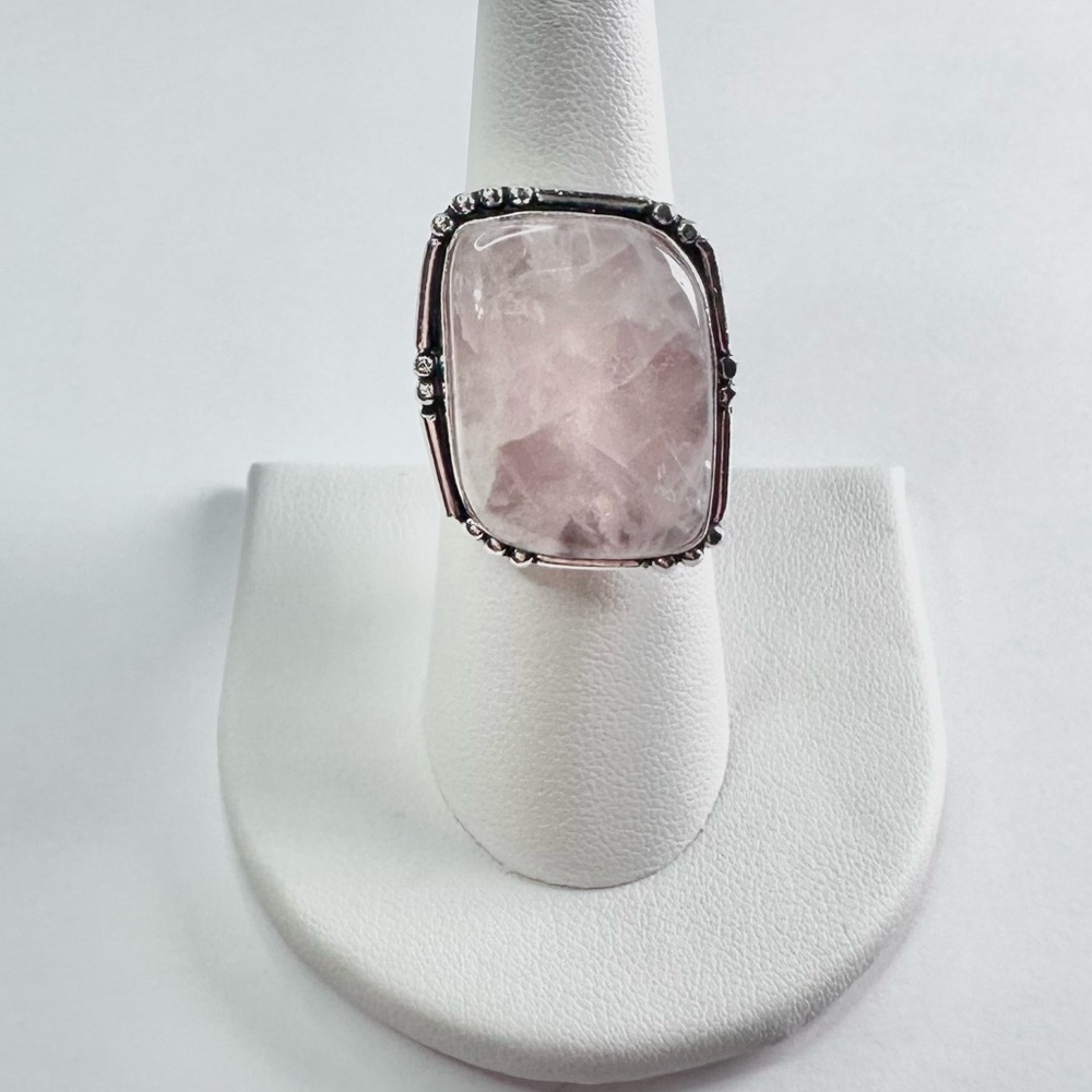 ROSE Quartz Genuine Stone 925 Sterling Silver Ring